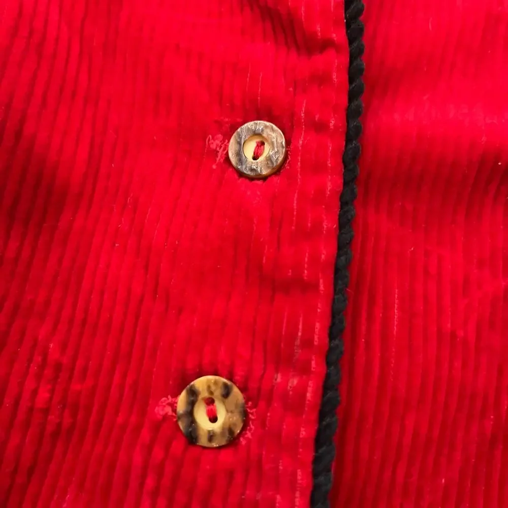 Lanz Original Vintage Blazer Size S Red Corduroy Black Trim Lined Jacket